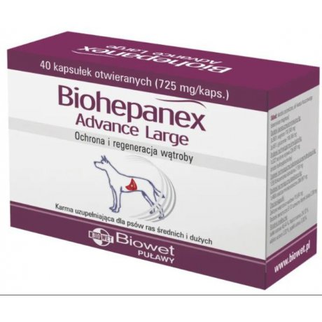 Biowet Biohepanex Advance Large dla psów ras średnich i dużych, wspomagające funkcje wątroby 40kaps.