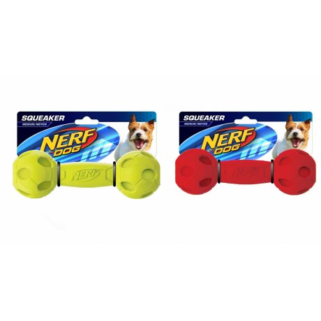 Nerf Squeaker Soccer Barbell Gumowy hantel z piszczałkami dla psa