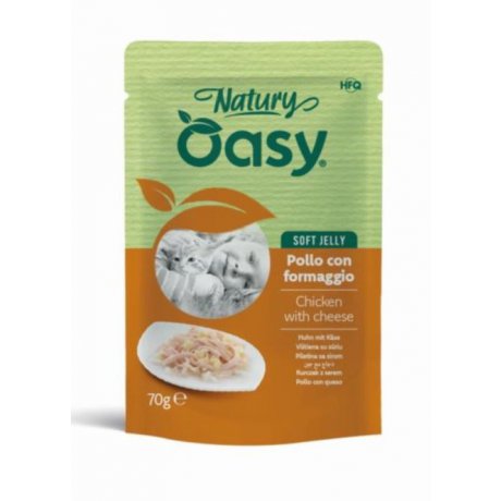 Oasy Natury kurczak z serem naturalna mokra karma w delikatnej galaretce saszetka 85g
