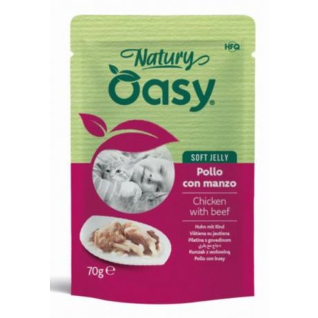 Oasy Natury Range Cat Adult Kurczak z wołowiną 50% mięsa karma w delikatnej galaretce 85g