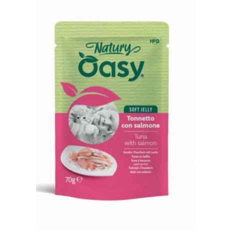 Oasy Natury naturalna mokra karma w delikatnej galaretce 55% tuńczyk z łososiem saszetka 85g