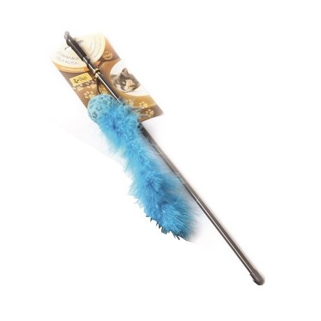 Dingo Wędka dla kota piłka z ogonkiem niebieska