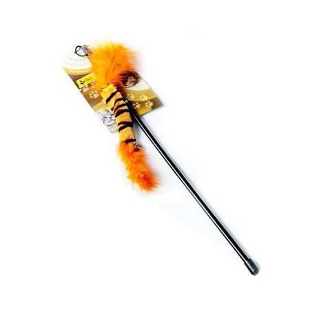 Dingo Wędka dla kota - ogonek z piórkami pomarańczowy