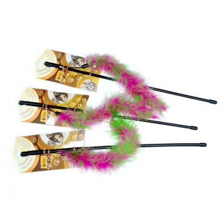 Dingo Wędka dla kota - ogonek z piór różowo-zielony