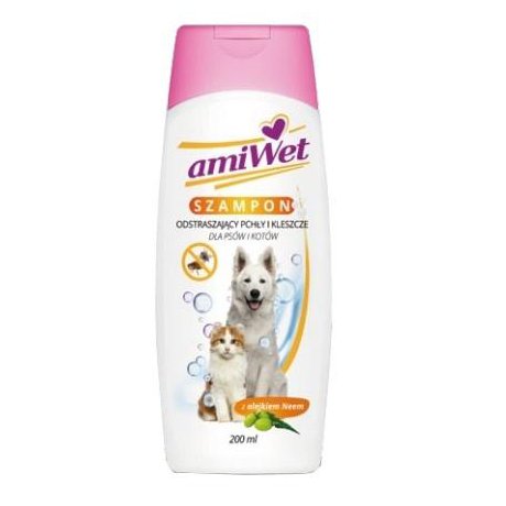 Amiwet Szampon wspomagający ochronę na pchły i kleszcze dla psa i kota 