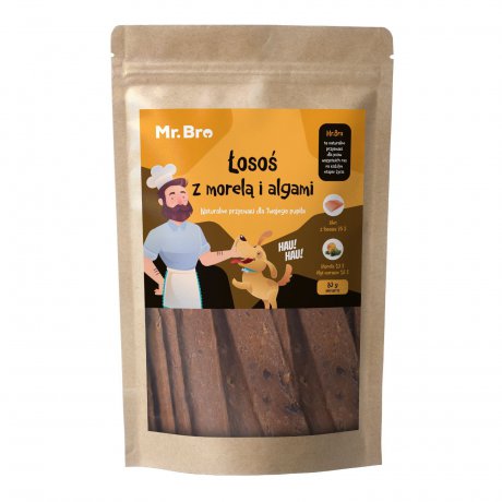 Mr. Bro Strips Łosoś z Morelą i Algami paski suszone powietrzem 80g