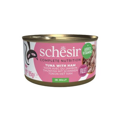 Schesir karma mokra dla dorosłych kotów tuńczyk z szynką w galarecie 85g
