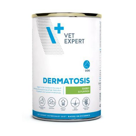 Vet-Expert 4T Veterinary Diet Dermatosis Dog Rabbit&Pumpkin puszka z królikiem i dynią 400g 